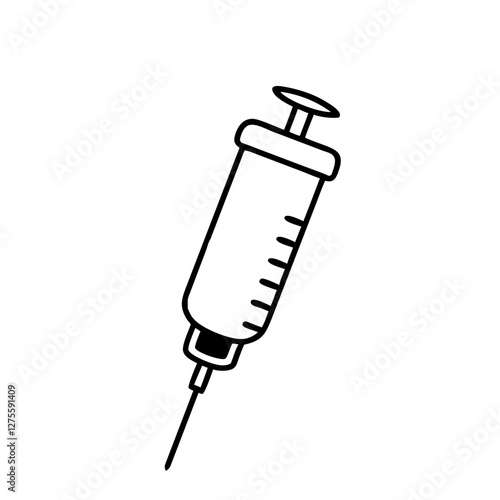 Syringe icon detailed with plunger, barrel markings, and needle