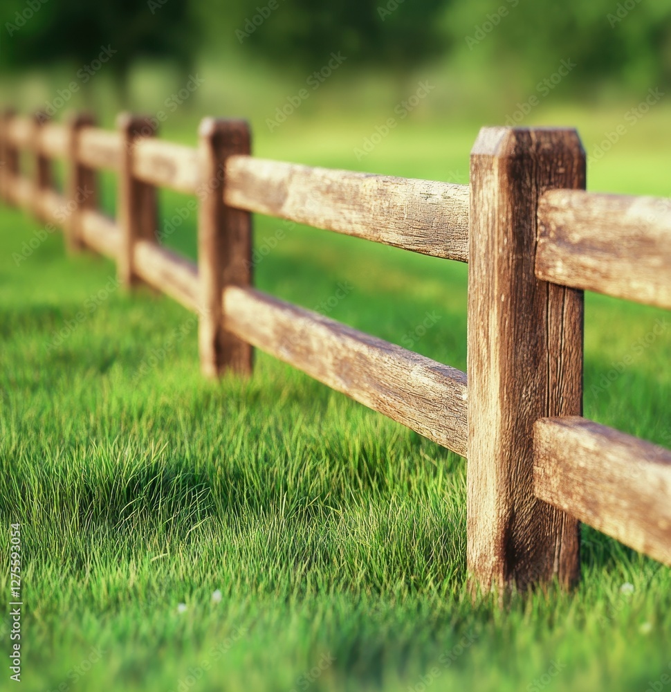 3D Rendering of a Wooden Fence Surrounded by Lush Greenery Under a Clear Blue Sky 3D Rendering of a Wooden Fence Surrounded by Lush Greenery Under a Clear Blue Sky