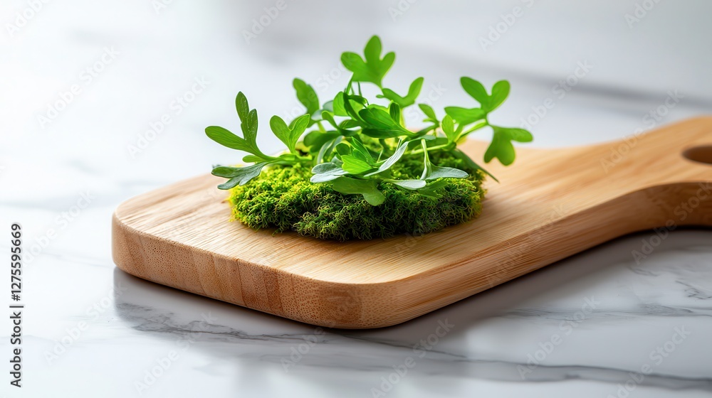 Sea moss gel Fresh green herbs on a wooden cutting board against a marble background. Sea moss gel Fresh green herbs on a wooden cutting board against a marble background.