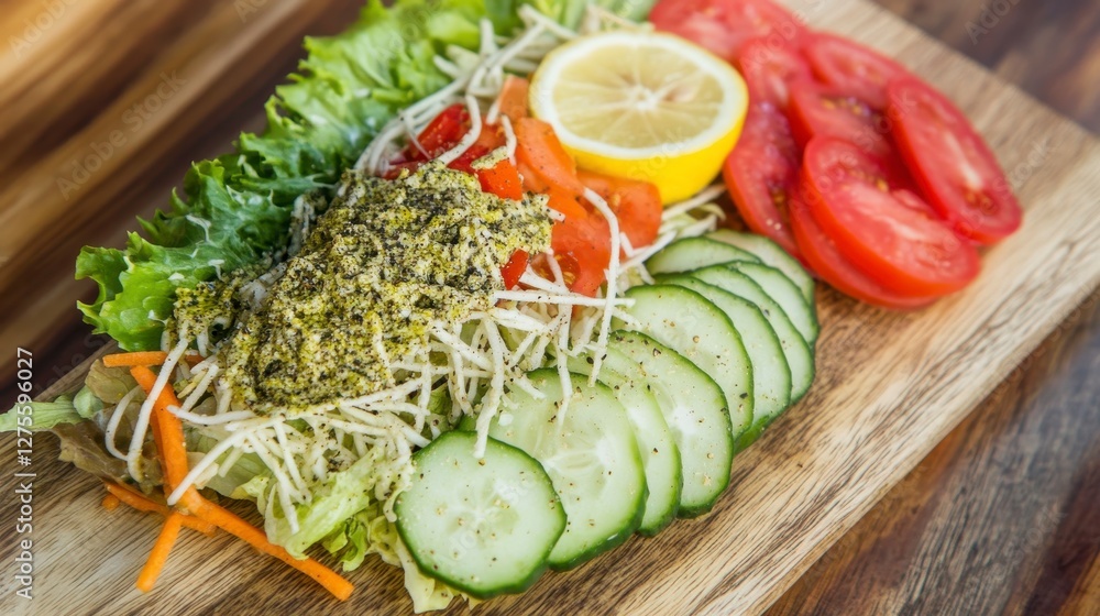 A Colorful and Healthy Vegetable Salad with Sliced Cucumbers, Tomatoes, and Lettuce. A Perfect Light Lunch or Dinner A Colorful and Healthy Vegetable Salad with Sliced Cucumbers, Tomatoes, and Lettuce. A Perfect Light Lunch or Dinner