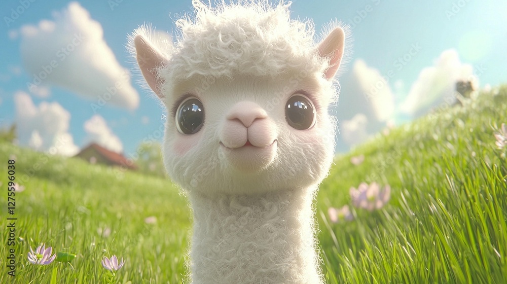 Fototapeta premium Cute Alpaca in Sunny Meadow