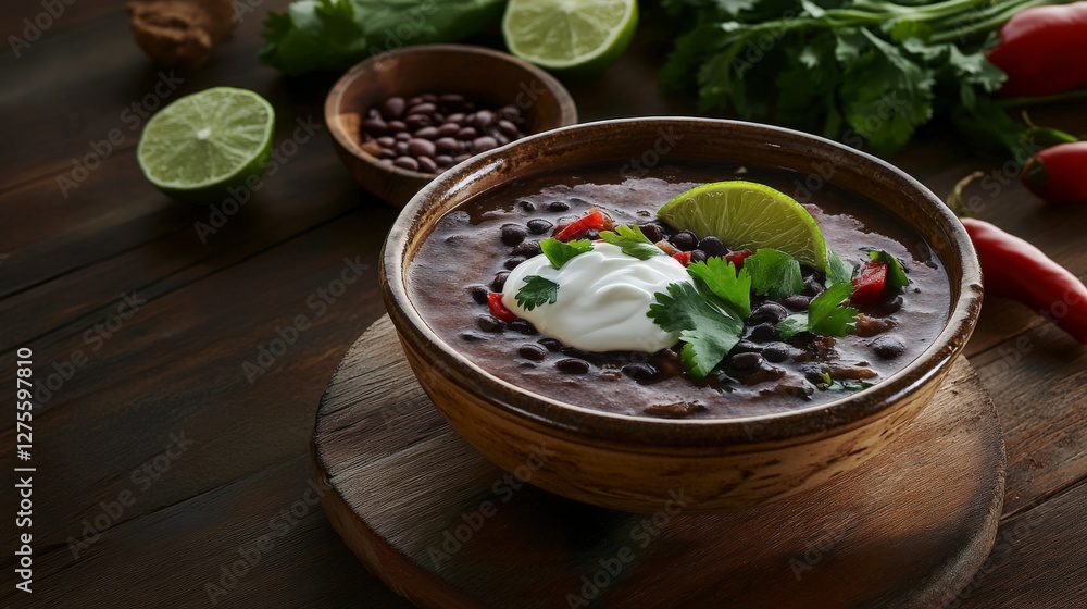 Aromatic Black Bean Soup with Creamy Sour Cream and Fresh Herbs Aromatic Black Bean Soup with Creamy Sour Cream and Fresh Herbs
