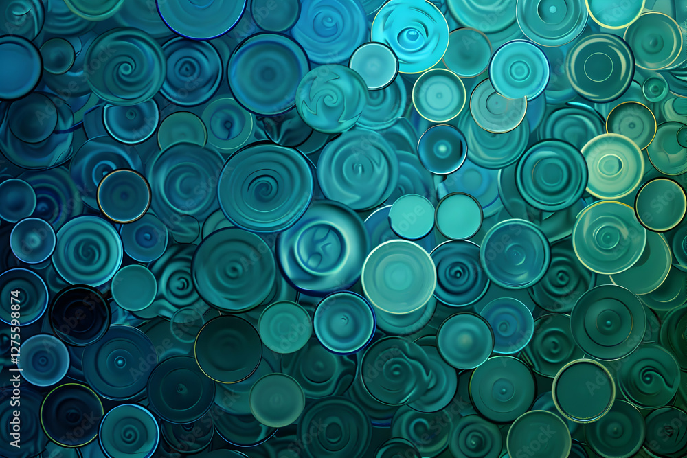A vibrant abstract composition of circular shapes in varying shades of blue and green. A vibrant abstract composition of circular shapes in varying shades of blue and green.