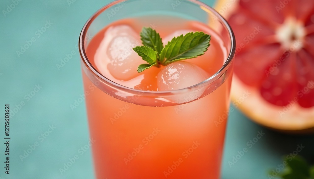 Close-up of grapefruit juice with thyme garnish in trendy glass, cocktail, culinary Close-up of grapefruit juice with thyme garnish in trendy glass, cocktail, culinary