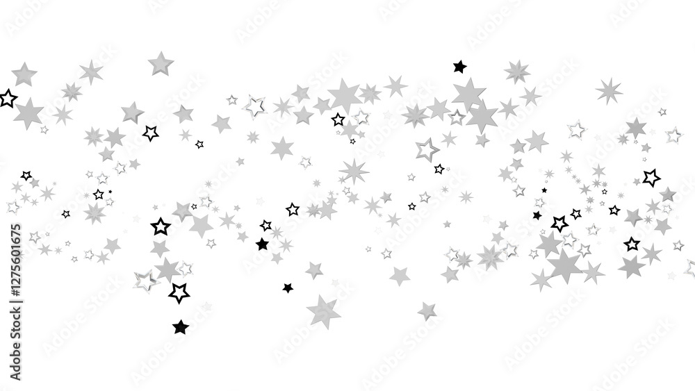 Fototapeta premium Scattered Silver Stars on Black Background
