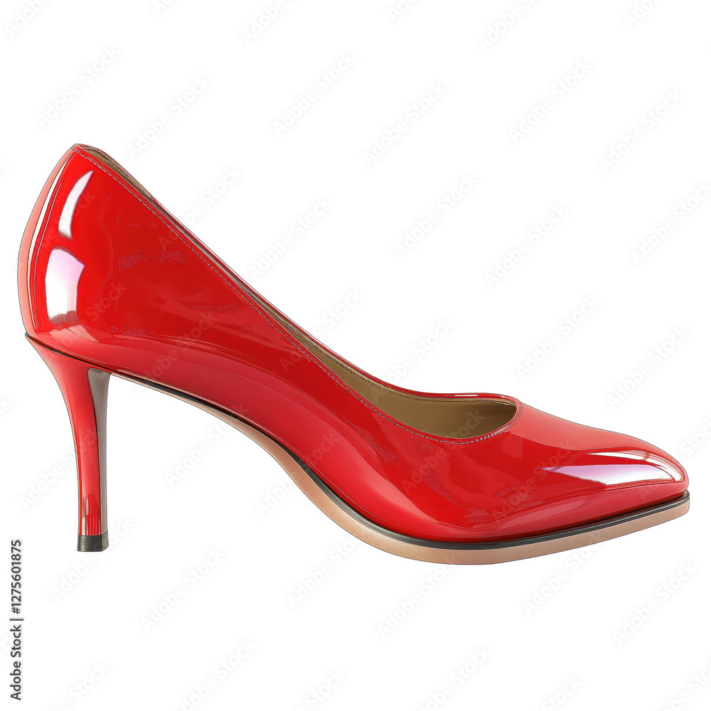 A glossy red high-heeled shoe, showcasing elegance and style for formal occasions. A glossy red high-heeled shoe, showcasing elegance and style for formal occasions.