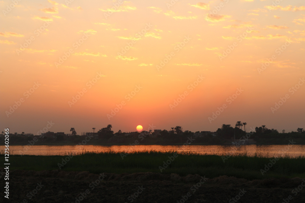 Beautiful landscape Luxor with dramatic sunset sky, Egypt Beautiful landscape Luxor with dramatic sunset sky, Egypt