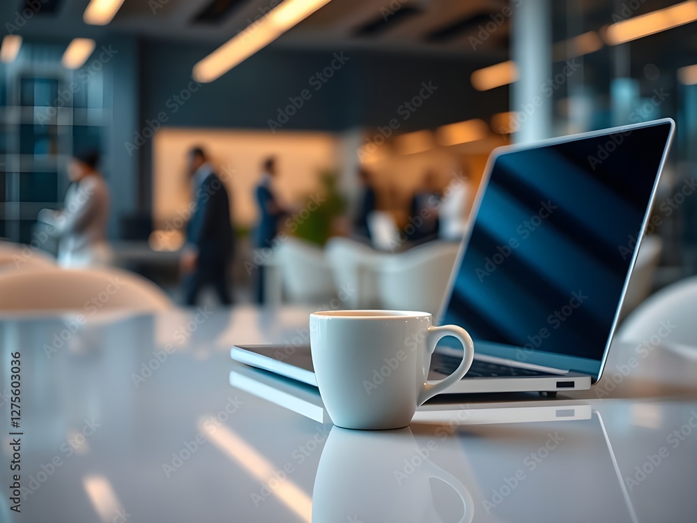 Laptop, computer, tablet, mobile phone, pen and notebook on office table for business concept, in clean office, Generative AI Illustration. Laptop, computer, tablet, mobile phone, pen and notebook on office table for business concept, in clean office, Generative AI Illustration.