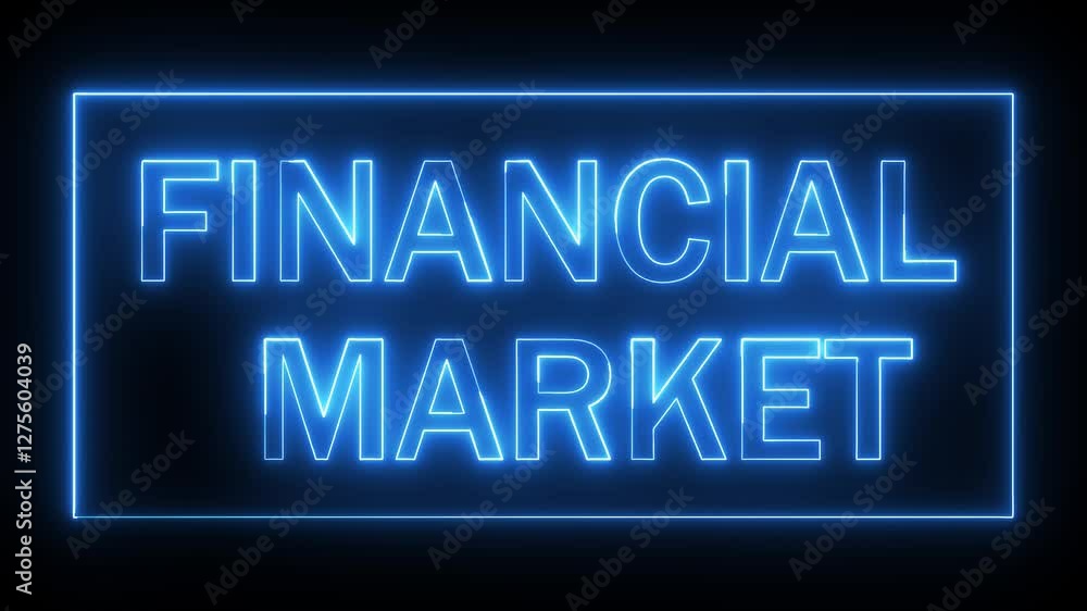 financial market text icon animation neon glowing blue color font letter word text banner clipboard signboard graphic design sign symbol on black background financial market text icon animation neon glowing blue color font letter word text banner clipboard signboard graphic design sign symbol on black background