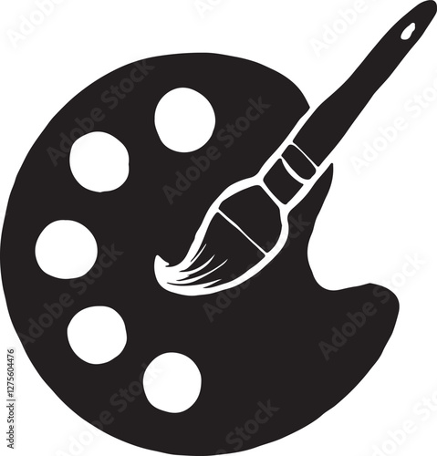 Black and white artistic paint palette and brush icon