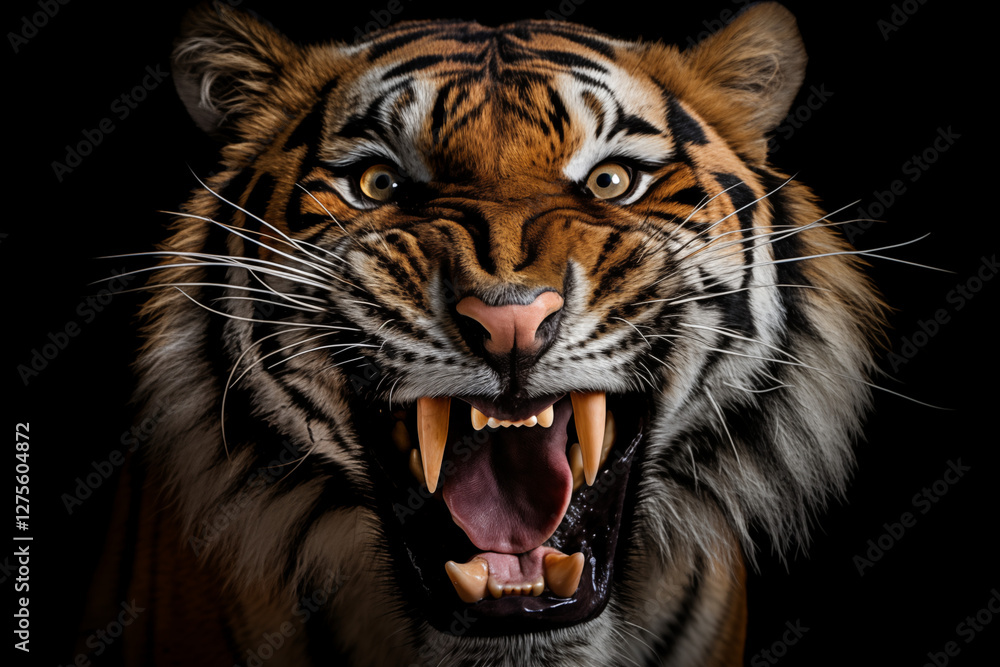 Fototapeta premium portrait of tiger,Frightening,threatening,intimidating,close-up,looking at the camera,fierce.