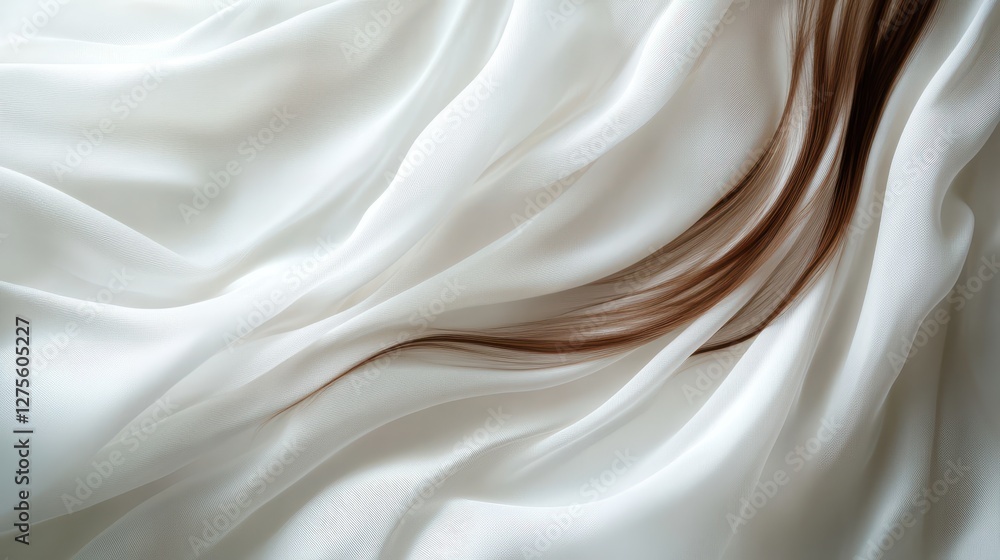Obraz premium Beautiful model girl with Brown hair strand,silky healthy chestnut wavy hair strand isolated on white background,hair wavy ribbon, with smooth texture,vibrant shine,brunette hairpiece, hairy ribbon.