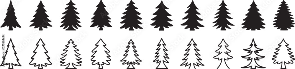 Collection of Black and White Fir Tree Silhouettes Collection of Black and White Fir Tree Silhouettes