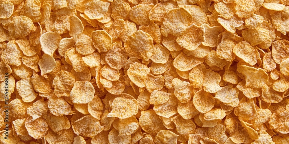 Detailed closeup of golden cornflakes scattered on a textured surface showcasing a warm color palette with intricate shapes and patterns. Detailed closeup of golden cornflakes scattered on a textured surface showcasing a warm color palette with intricate shapes and patterns.