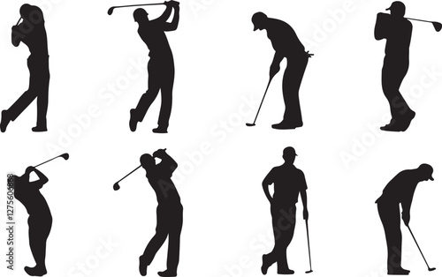Golfers in Action: Silhouette Set of Golfing Poses