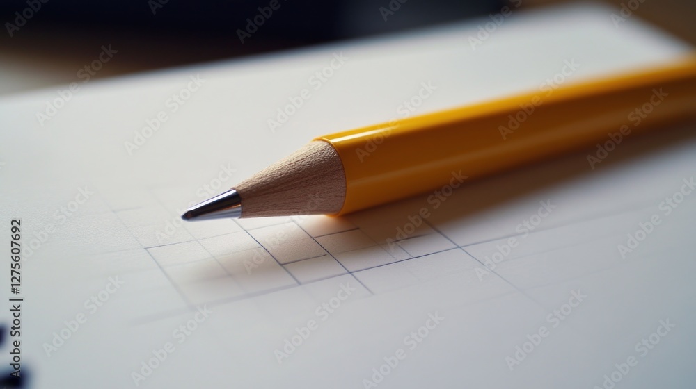 Yellow Pencil on Sketchbook: A Close-Up Shot Yellow Pencil on Sketchbook: A Close-Up Shot