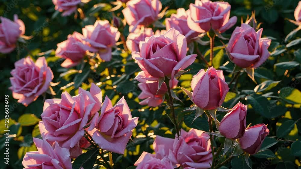 A dreamy, close-up video shot of pink roses bathed in warm, golden sunlight, creating a soft, romantic atmosphere with a gentle, artistic style. A dreamy, close-up video shot of pink roses bathed in warm, golden sunlight, creating a soft, romantic atmosphere with a gentle, artistic style.