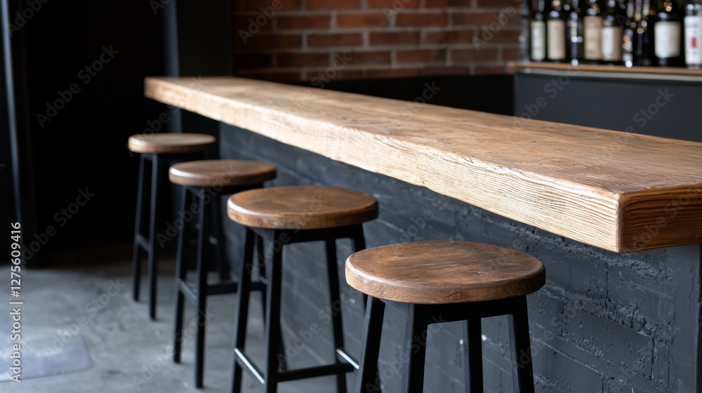 Stylish Bar with Wooden Counter and Stools Stylish Bar with Wooden Counter and Stools