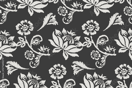 Ikat floral paisley embroidery on black background.Ikat ethnic oriental seamless pattern traditional.Aztec style abstract vector illustration.design for texture,fabric,clothing,wrapping,decoration.