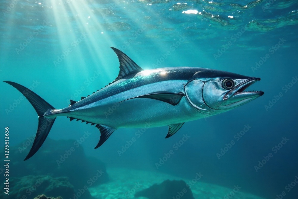 A Majestic Ocean Predator An Underwater Portrait of a Sleek, Powerful Fish in its Natural Habitat A Majestic Ocean Predator An Underwater Portrait of a Sleek, Powerful Fish in its Natural Habitat