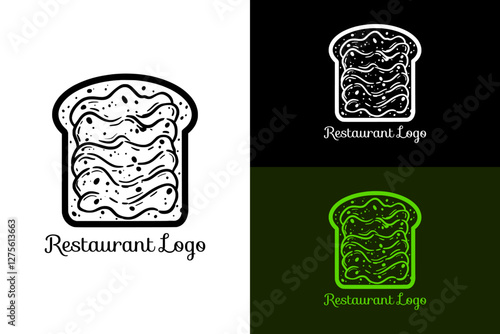 illustration of avocado toast, bread, butter, fruit, healthy, diet, restaurant logo, bakery, cake shop, cookies, breakfast, school, office, work, food blog, vector, logo, abstract