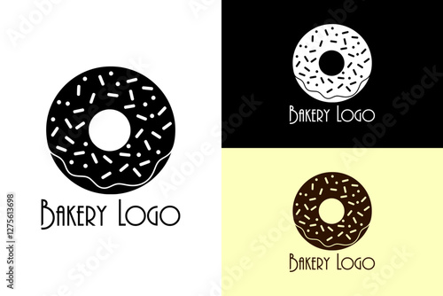 illustration of a donut with sprinkles, bakery logo, cake shop, cookies, cupcake, breakfast, dessert, sweet, chocolate, typography, baking, chef, kitchen, food blog, logo, vector, silhouette, abstract