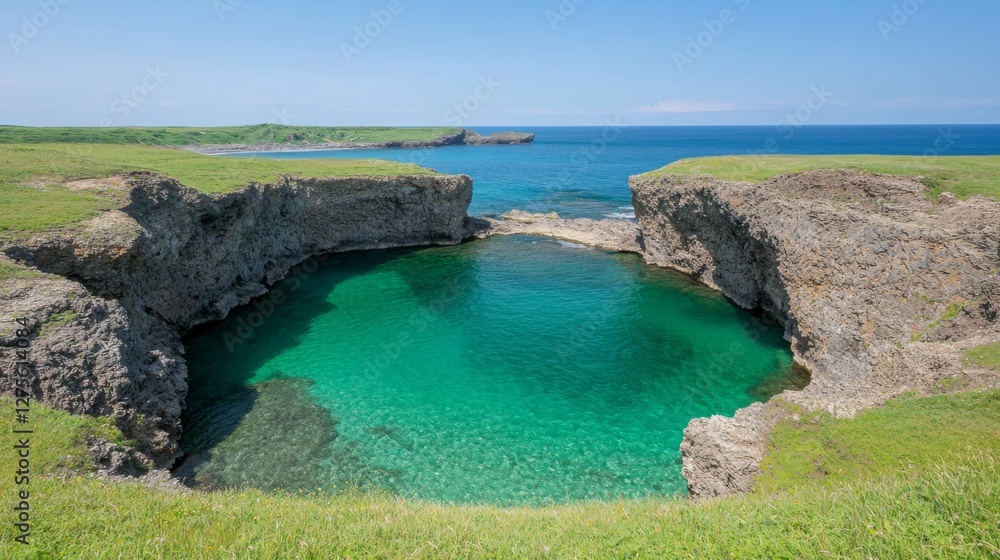 Serene Coastal Lagoon Surrounded by Lush Greenery Serene Coastal Lagoon Surrounded by Lush Greenery