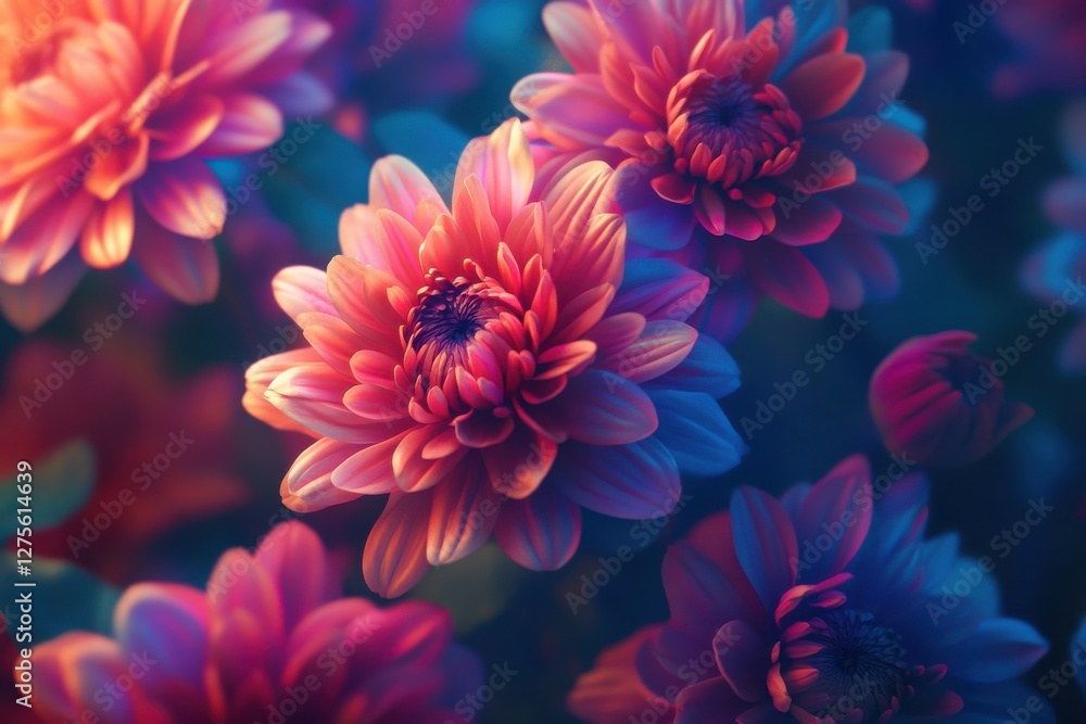 Vibrant autumn blooms in a garden basking in warm sunset hues and soft golden light Vibrant autumn blooms in a garden basking in warm sunset hues and soft golden light