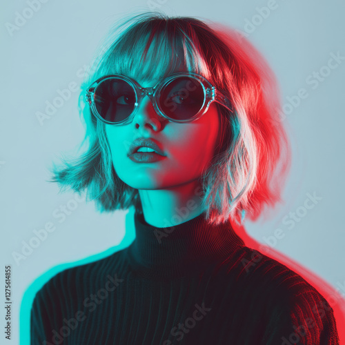 Stylish woman with sunglasses in vibrant colors