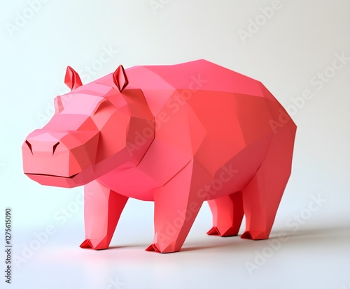 3d model of a paper origami hippopotamus