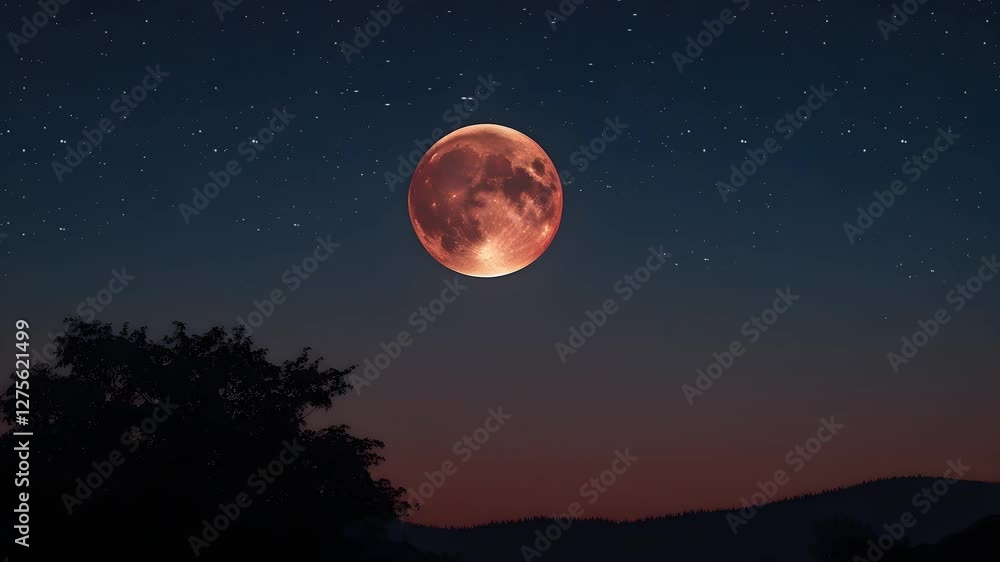 Beautiful sky background with blood moon, shining stars & falling meteor shower. Animated motion graphics Beautiful sky background with blood moon, shining stars & falling meteor shower. Animated motion graphics