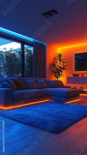 Wallpaper Mural Modern blue living room with LED lighting high resolution picture Torontodigital.ca