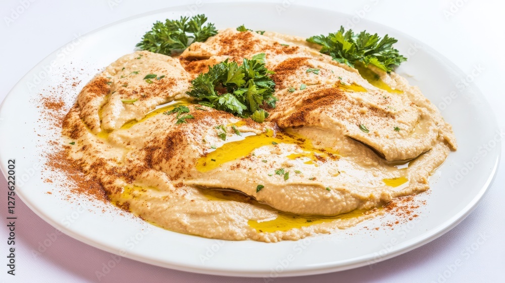 Aromatic Hummus Dish with Exquisite Presentation Aromatic Hummus Dish with Exquisite Presentation