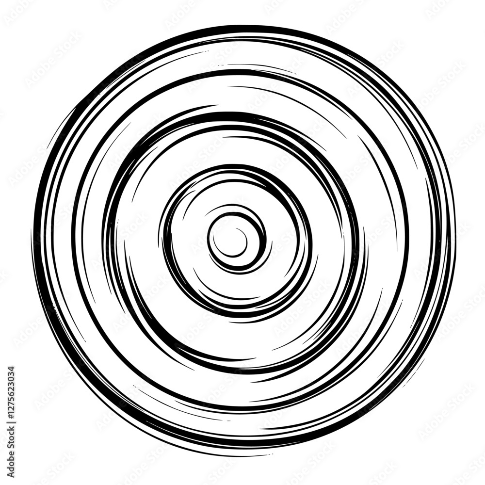 Circular pattern demonstrates concentric design elements in black and white against a plain background