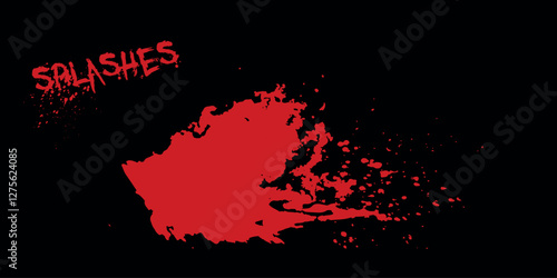Vector graphics red splashes on the wall, drops. Grunge, blood stains, realistic dirty background