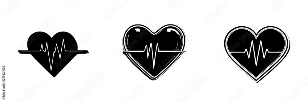 Visual representation of heartbeats with various heart designs illustrating the concept of health and vitality Visual representation of heartbeats with various heart designs illustrating the concept of health and vitality