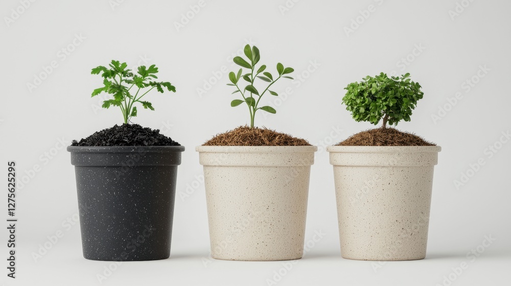 Fototapeta premium Home Composting Setup with Recycled Pots Featuring Healthy Green Plants Growing