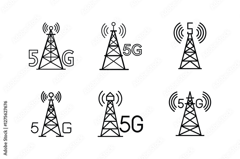 5g network tower icon line art vector illustration 5g network tower icon line art vector illustration