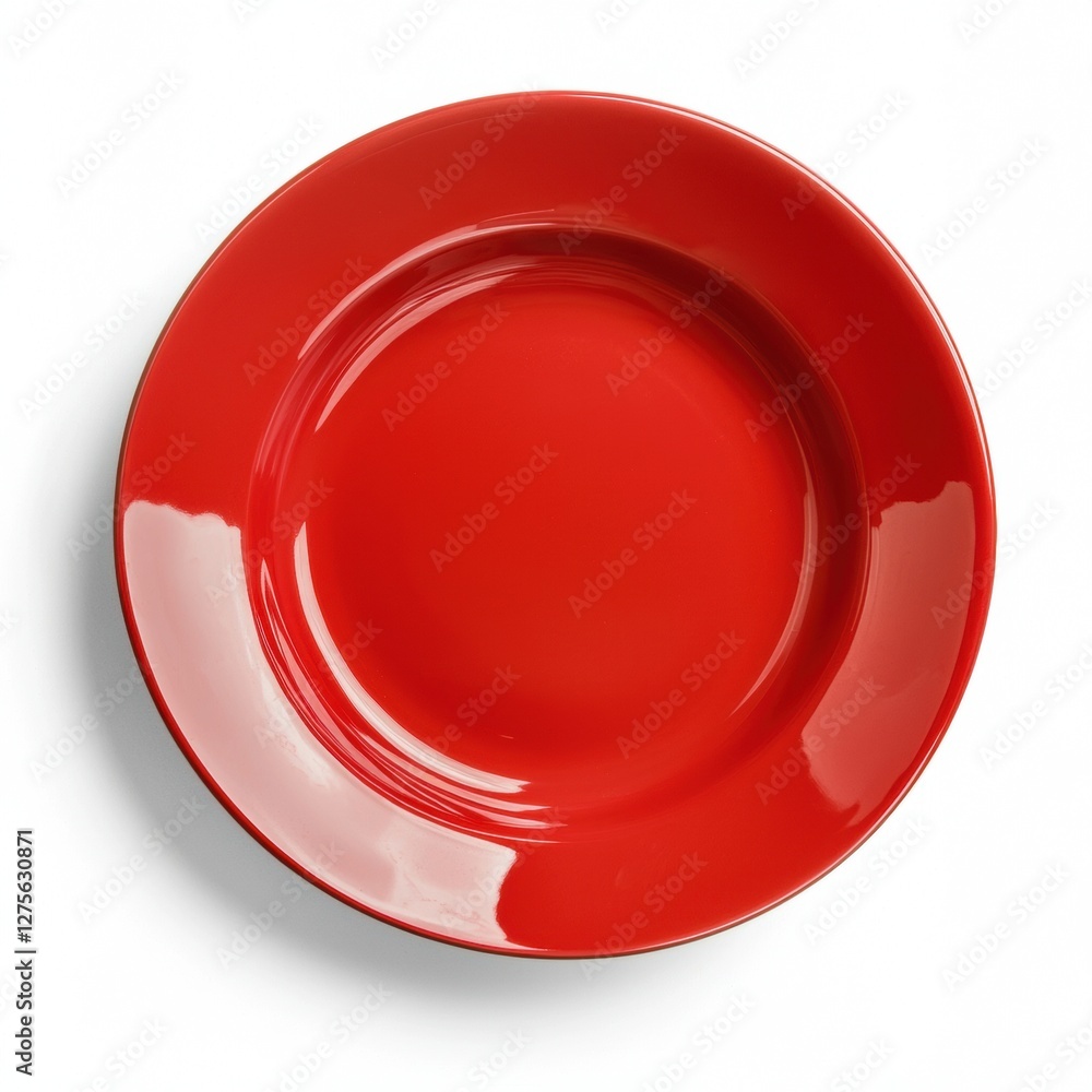 Glossy fire-engine red pasta plate with a bold shape isolated on white Glossy fire-engine red pasta plate with a bold shape isolated on white
