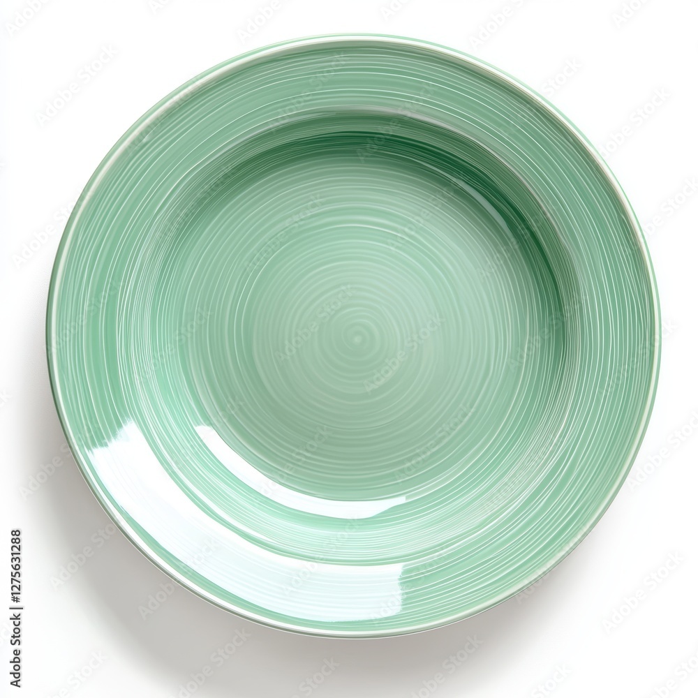 Fototapeta premium Glossy pastel mint green pasta plate with a soft texture isolated on white