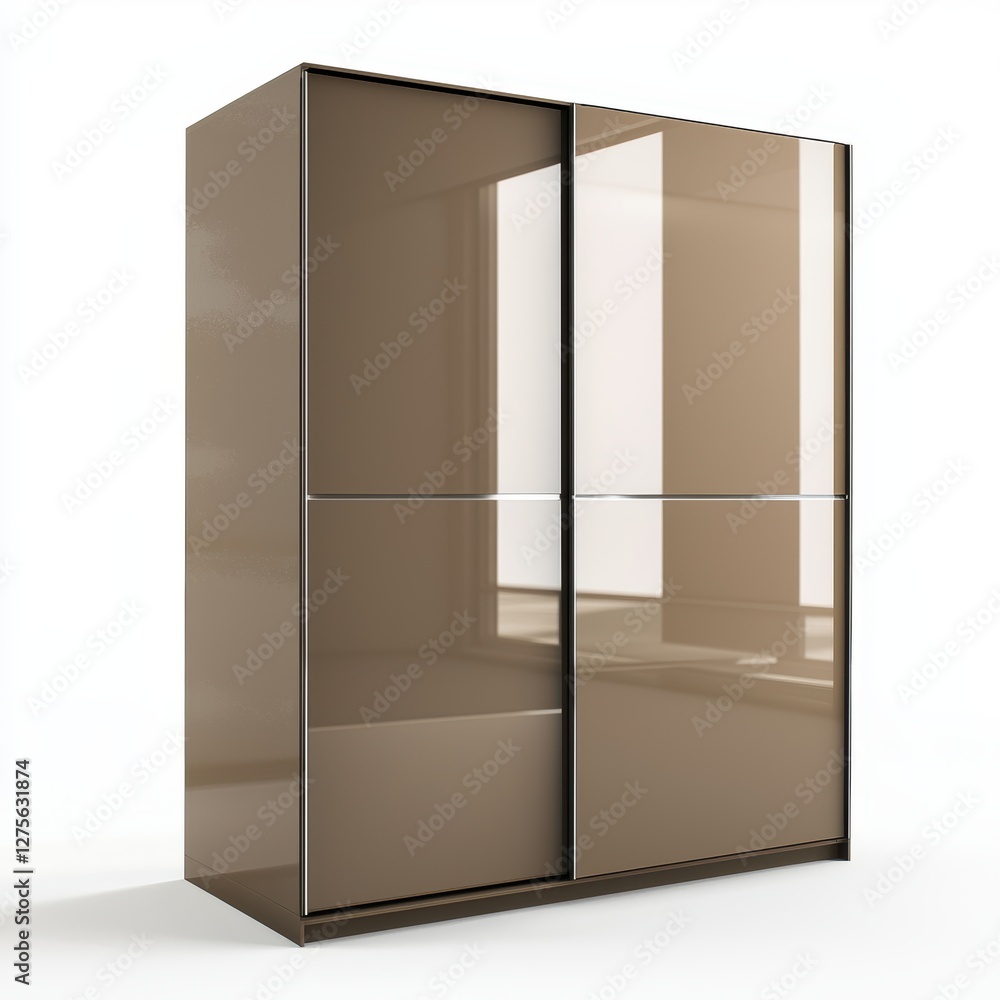 Glossy taupe wardrobe with soft-close sliding doors isolated on white Glossy taupe wardrobe with soft-close sliding doors isolated on white