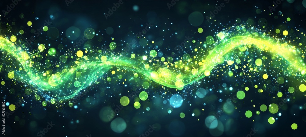 Swirling Stream of Emerald and Cyan Light, Abstract Digital Art Background With Glowing Particles Swirling Stream of Emerald and Cyan Light, Abstract Digital Art Background With Glowing Particles
