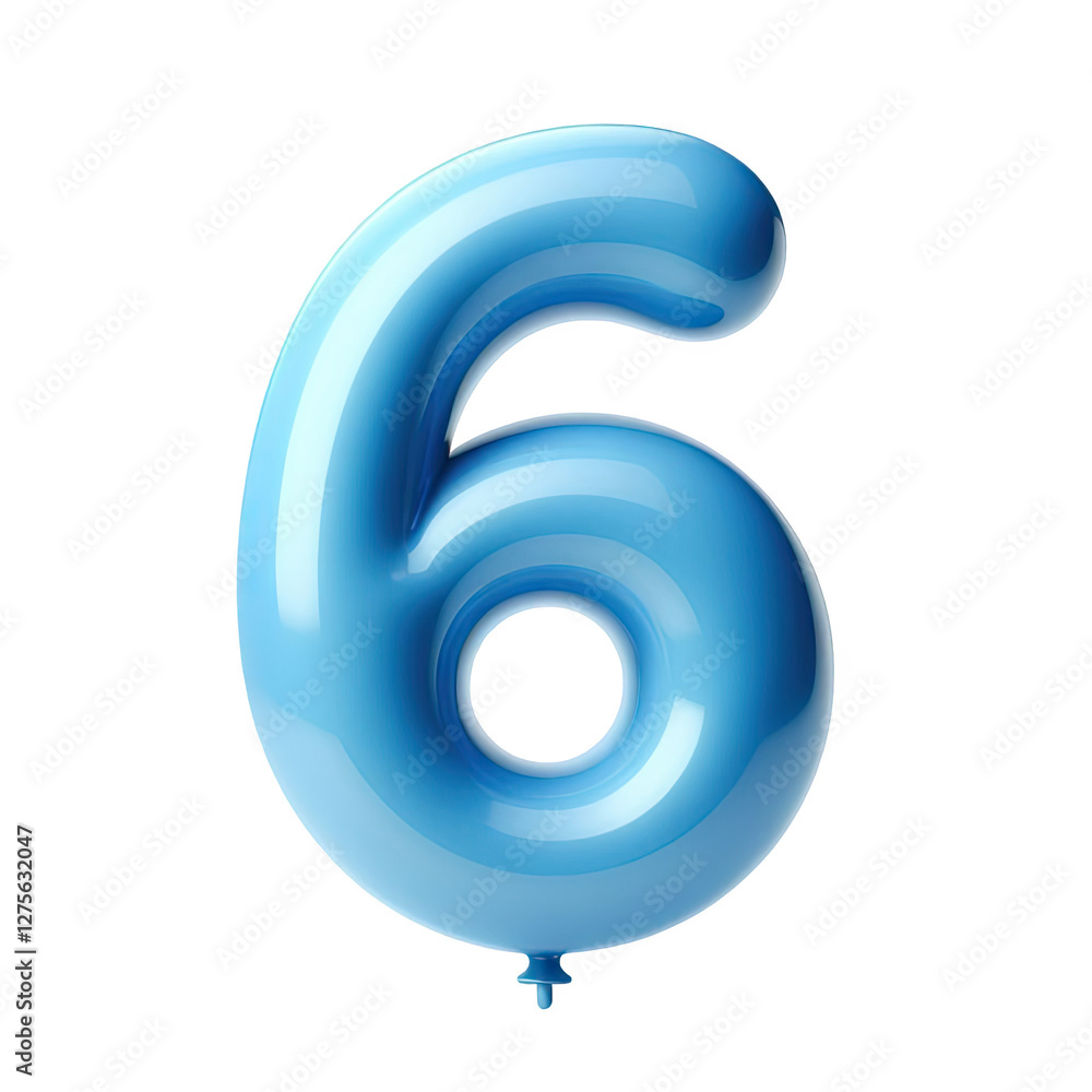 Blue color Number 6 Balloon, Shiny balloon shape party decoration, isolated on transparent cutout PNG Blue color Number 6 Balloon, Shiny balloon shape party decoration, isolated on transparent cutout PNG