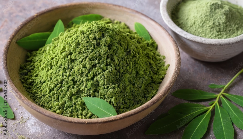Fresh Leaves with Powdered in a Bowl Fresh Leaves with Powdered in a Bowl