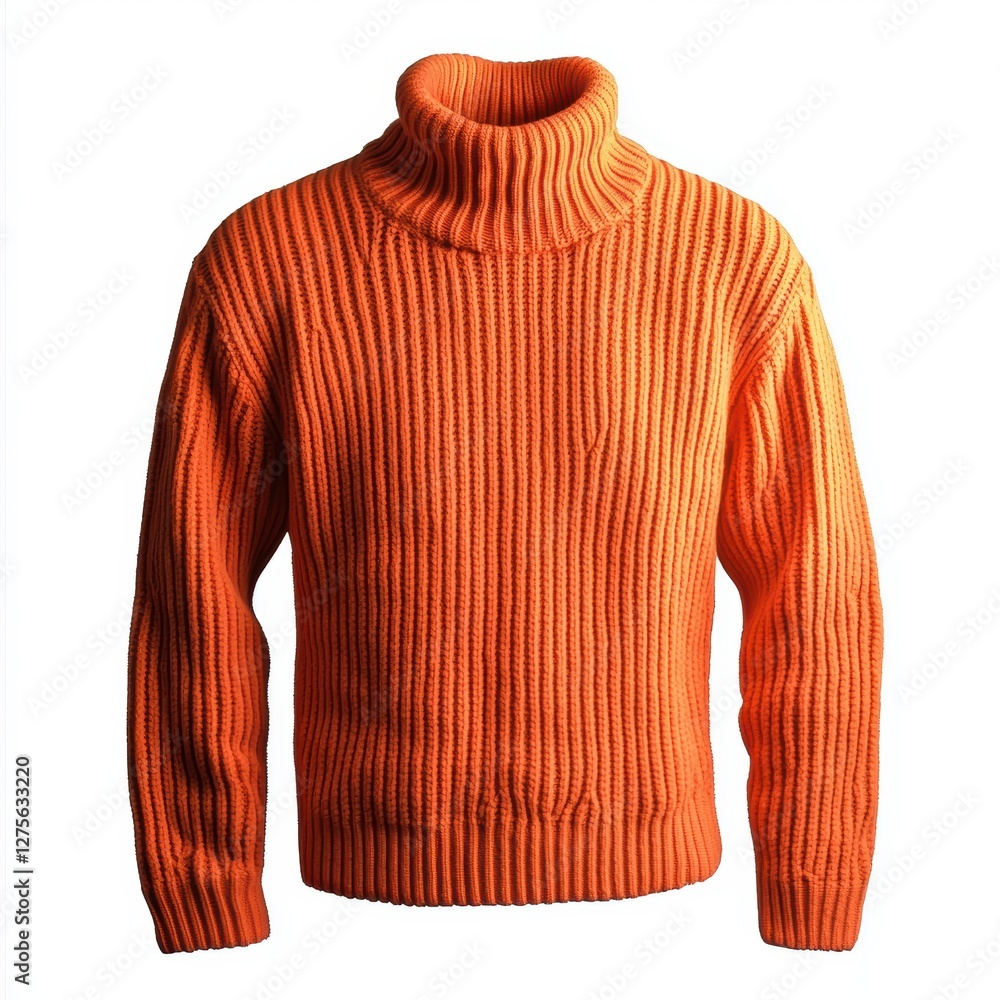 Luminous orange turtleneck sweater with ribbed texture isolated on white Luminous orange turtleneck sweater with ribbed texture isolated on white