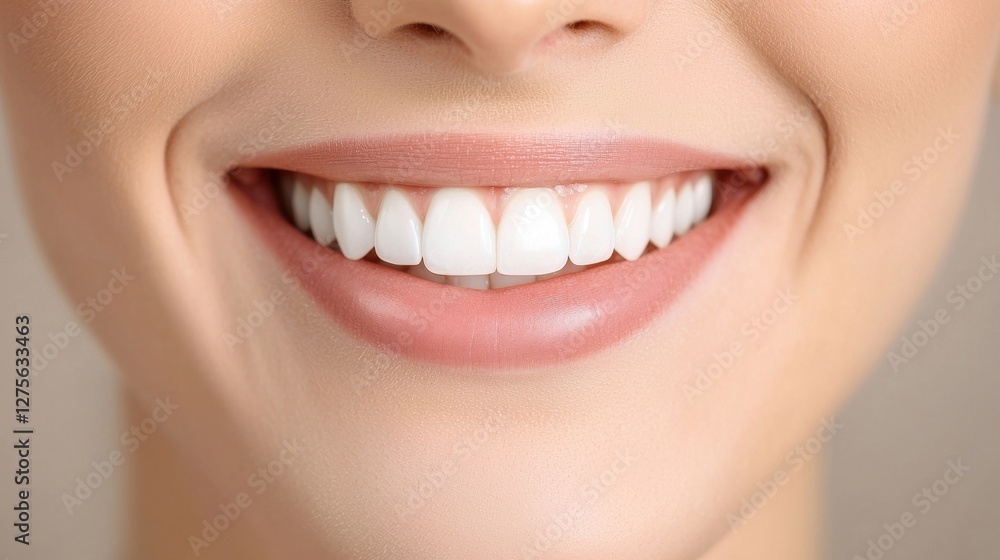 Obraz premium Close-Up of a Woman Smiling with Perfect White Teeth and Radiant Confidence