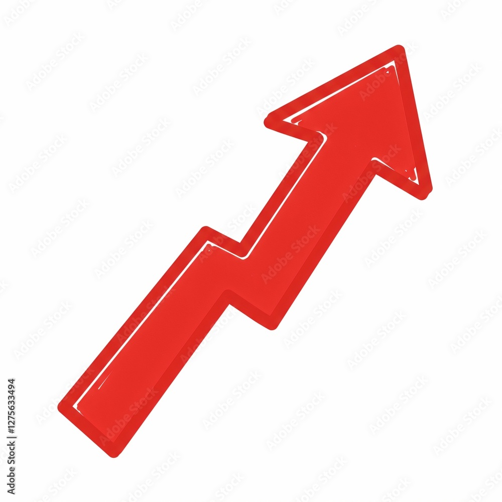Red upward zigzag arrow symbol on white background. Red upward zigzag arrow symbol on white background.