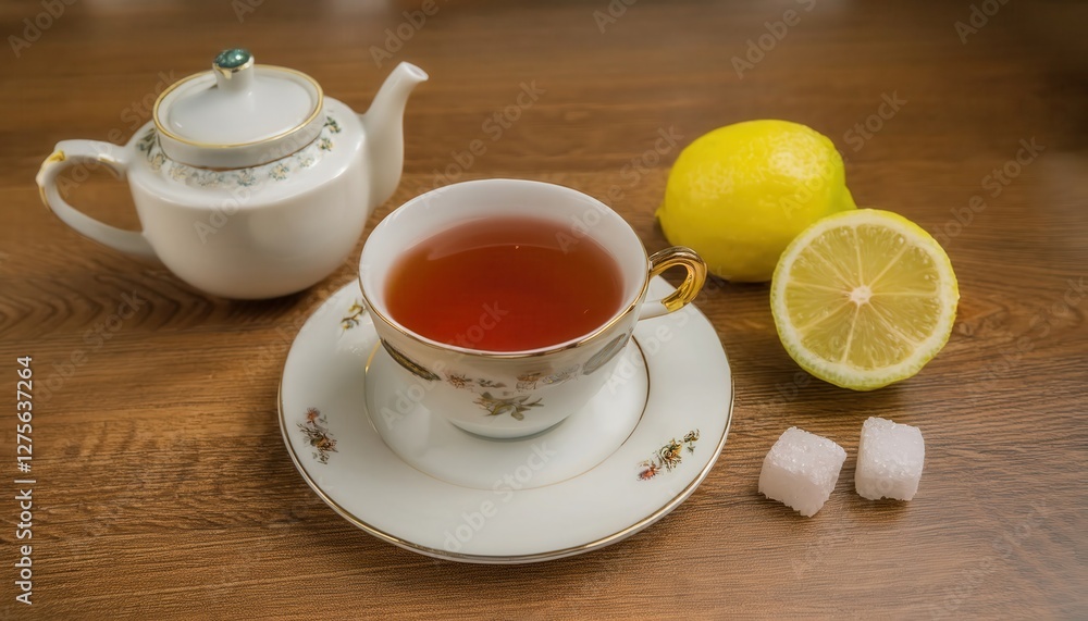 Firefly chai with bergamot served in a delicate teacup alongside lemon and sugar Firefly chai with bergamot served in a delicate teacup alongside lemon and sugar