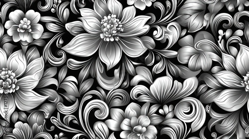 Wallpaper Mural Elegant Black and White Floral Pattern with Intricate Designs Torontodigital.ca