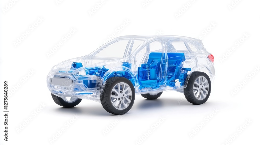Transparent Car Model Illustrating Internal Components and Design Transparent Car Model Illustrating Internal Components and Design